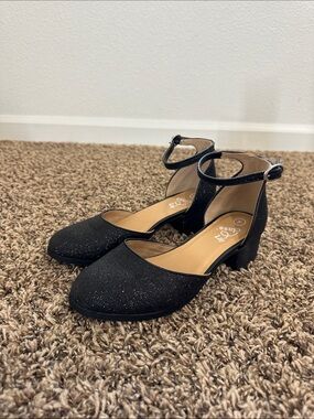 Art Class Girl’s Black Glitter Ankle-Strap Block Heel Pumps